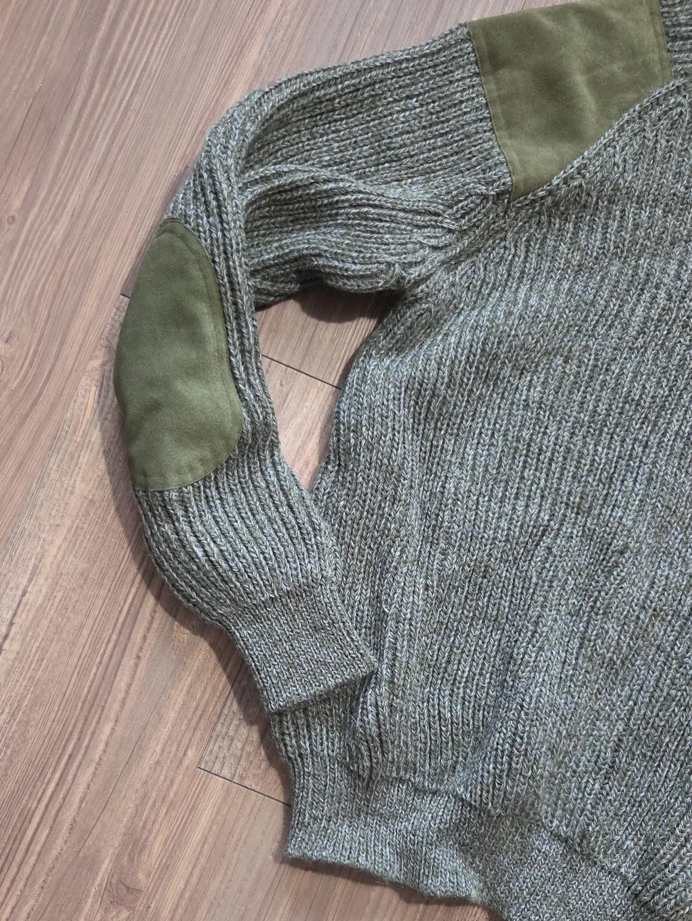 Men's Niffi Olive Ribbed Crewneck Sweater with Elbow Patches